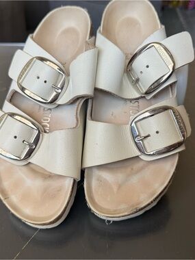 Birkenstock White Double-Buckle Slide Sandals